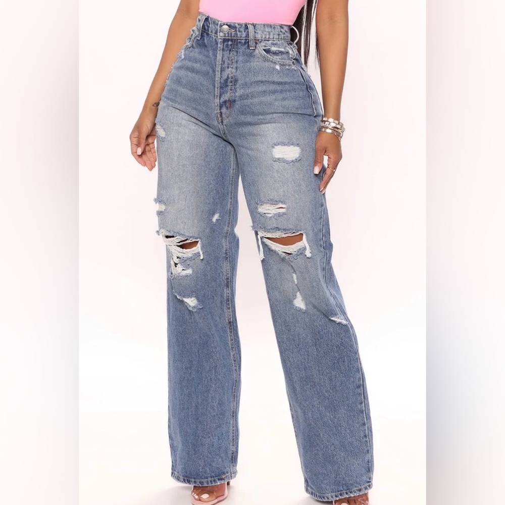 Fashion Nova Light Blue Distressed Boyfriend Jeans